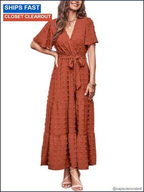 Women's Swiss Dot Wrap Maxi Dress Boho Floral Long Summer Dress